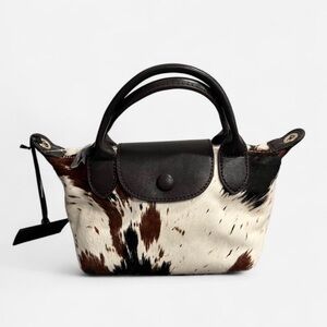 Brown and White Cowhide Mini Tote Bag